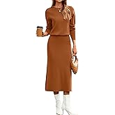 Glamaker Womens 2 Piece Skirt Sets Fall Long Sleeve Sweater Dress Casual Knit Midi Dress Travel Outfits Winter Clothes 2025