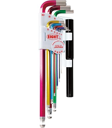EIGHT TOOL TLS-9NP TAPER HEAD HEX KEY EXTRA LONG SET, METRIC, 9PC
