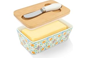 Ceramic Butter Dish with Lid and Knife, 5.83" Airtight Large Butter Container Butter Holder for Countertop, Ceramic Butters T