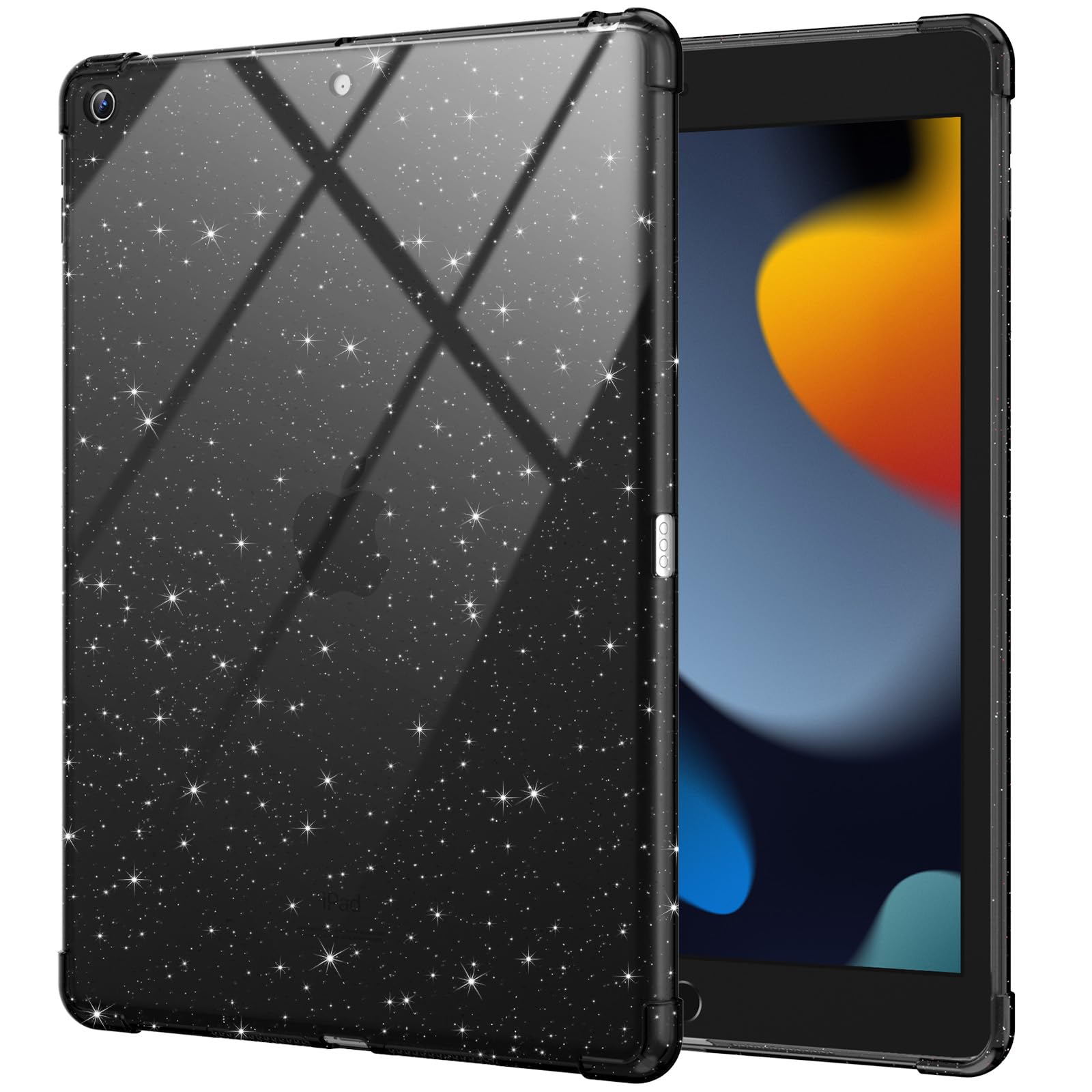 Photo 1 of BLOSOMEET Black Glitter Case for iPad 9th Generation with Sparkly Crystal Clear Back, iPad 8th/7th Gen Case 10.2-inch, Slim Lightweight Soft TPU, Anti-Scratch Ultra Shockproof Cover for Kids Girls