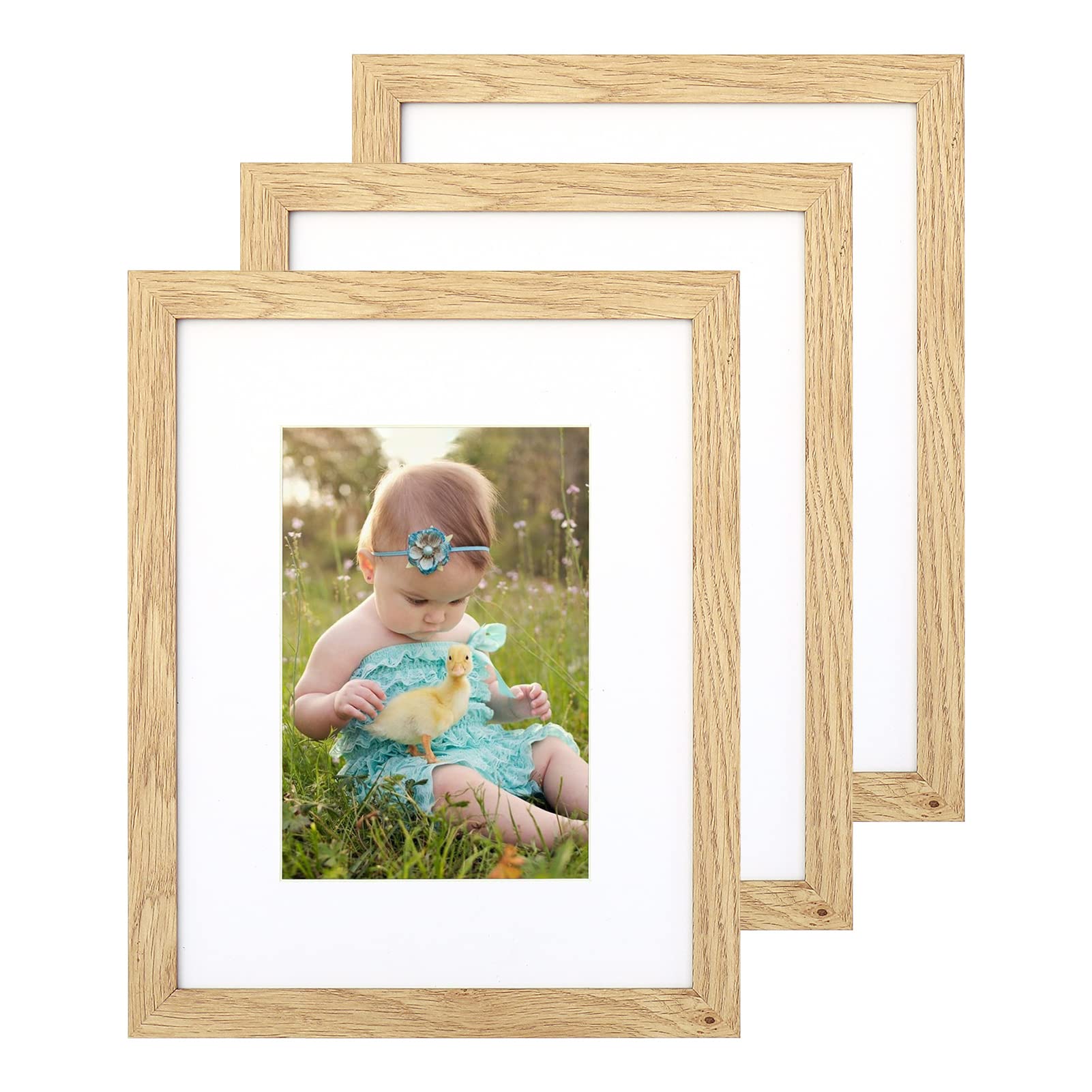 Wood Picture Photo Frame Set of 3,Size in 8x10 Inch without Mat and 5x7 Inch with Mat,Plexiglass Front for Wall Mounting or Tabletop in Living Room, Bedroom,Gallery(Wood Grain) — image 1