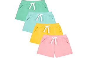 Resinta 4 Pack Baby and Toddler Girls' Cotton Shorts Knit Shorts Solid Bike Short with Pocket and Drawstring