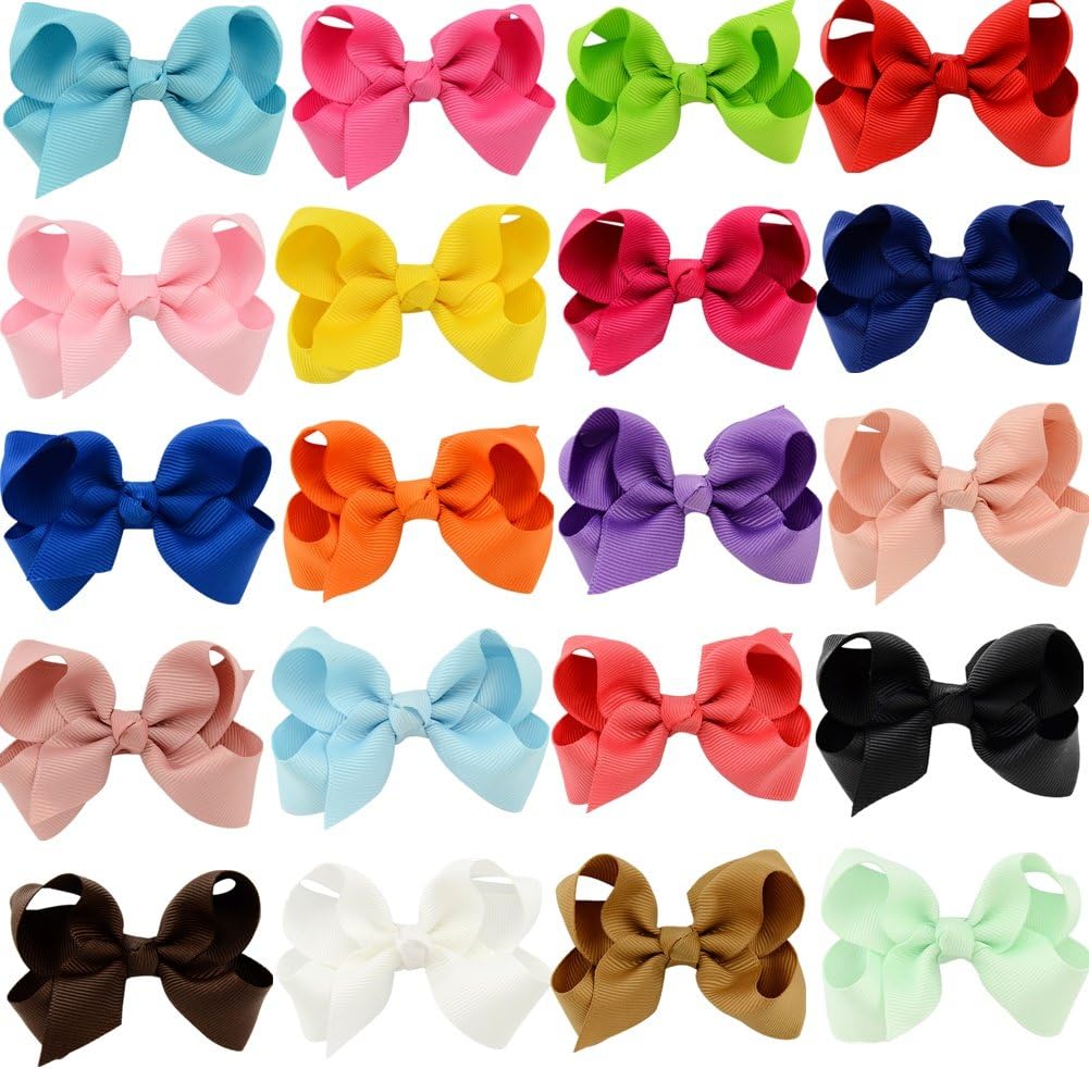 GBATERI 20 Pack Baby Girls 3" Ribbon Hair Bows Clips Set Bowknot Alligator Clip