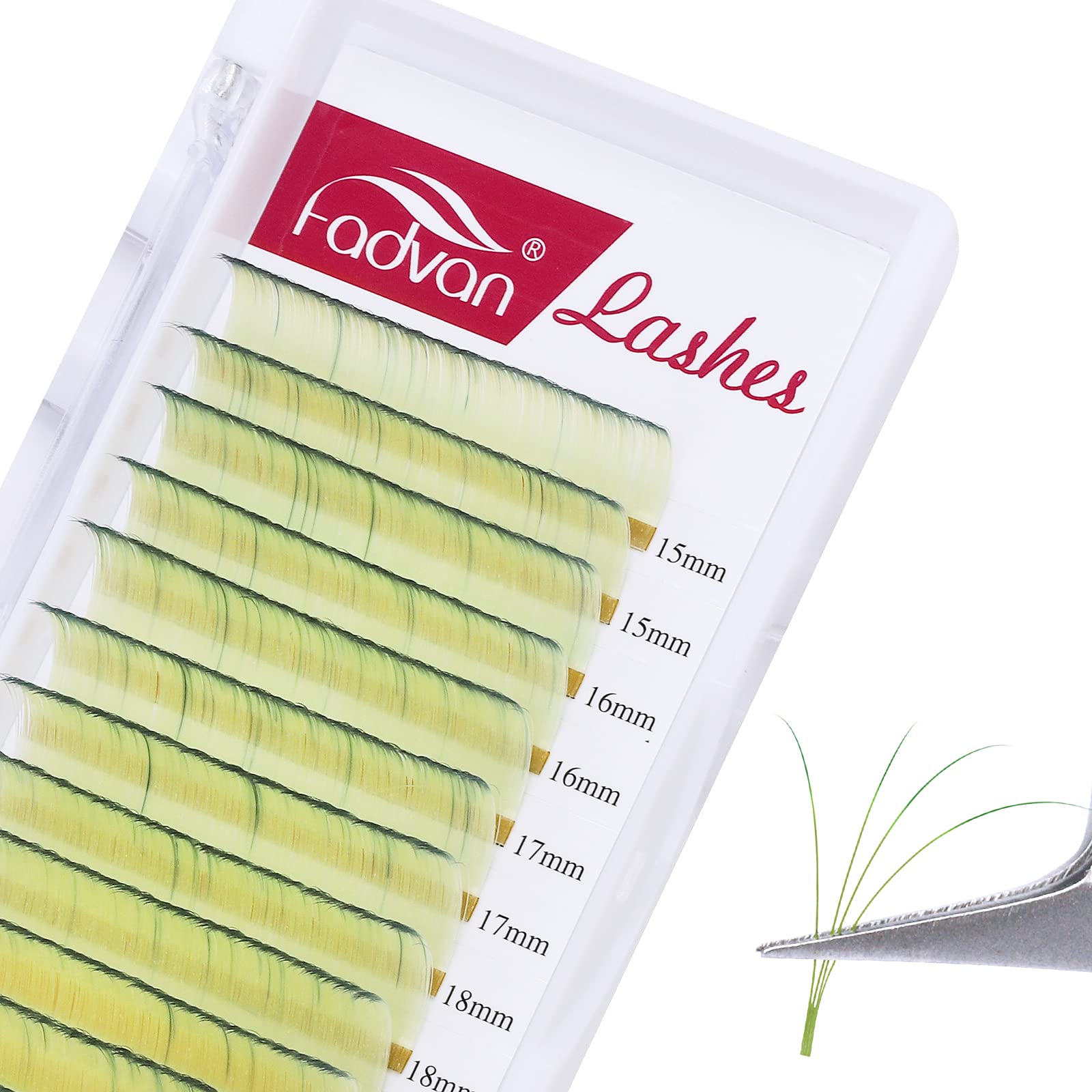 Easy Fan Color Volume Eyelash Extensions Yellow Green 0.07mm C Curl 15-20mm FADVAN 2 Color Lashes Individual Extensions 3D-10D Russian Self Fanning Volume Eyelash (Yellow Green 0.07-C, 15-20)