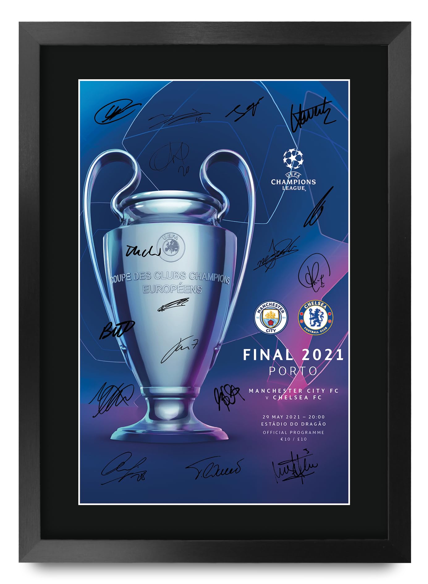 HWC Trading FR A3 Cheslea Champions League Winners 2021 Programme Printed Memorabilia Signed Autograph Poster for Football Fans and Supporters - A3 Framed