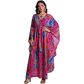 Kaftan Dresses for Women Plus Size, V-Neck Batwing Sleeve Beach Swimsuit Cover Up, Maxi Moo Moo Loungewear