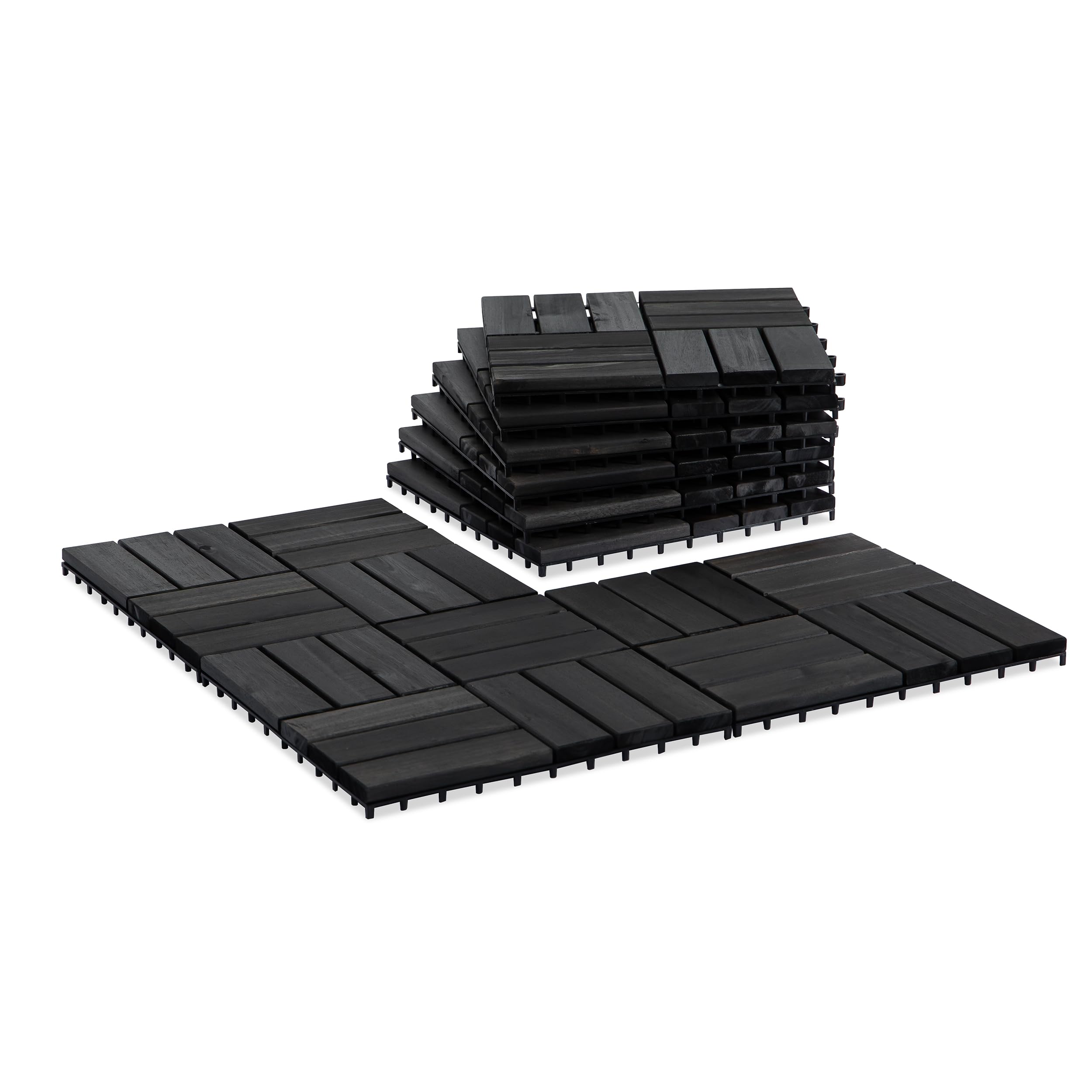 Photo 1 of VICTORY RELAX Acacia Wood Patio Deck Tiles-9 Pcs 12 Slats Interlocking Decking Tiles for Patio Decor, Waterproof Indoor & Outdoor Use, Balcony Garden Decking Tile (11.81x11.81x0.94 inches) Black