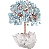 mookaitedecor Natural Aquamarine Crystal Money Tree with Rock Quartz Cluster Base, Healing Crystal Feng Shui Tree for Table Display Home Decoration