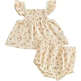 TheFound Baby Girl Summer Outfit Floral Print Fly Sleeve Ruffled Top Bowknot Elastic Waist Short Casual Toddler Baby Clothes