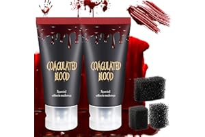 DE'LANCI Edible Fake Blood Gel, 2 PCS Realistic Washable Special Effect Fake Blood for Zombie Vampire Halloween Makeup, Bright SFX Fresh Fake Blood for Cosplay Clothes Mouth Nose Bleed 60g (2.12 Oz)