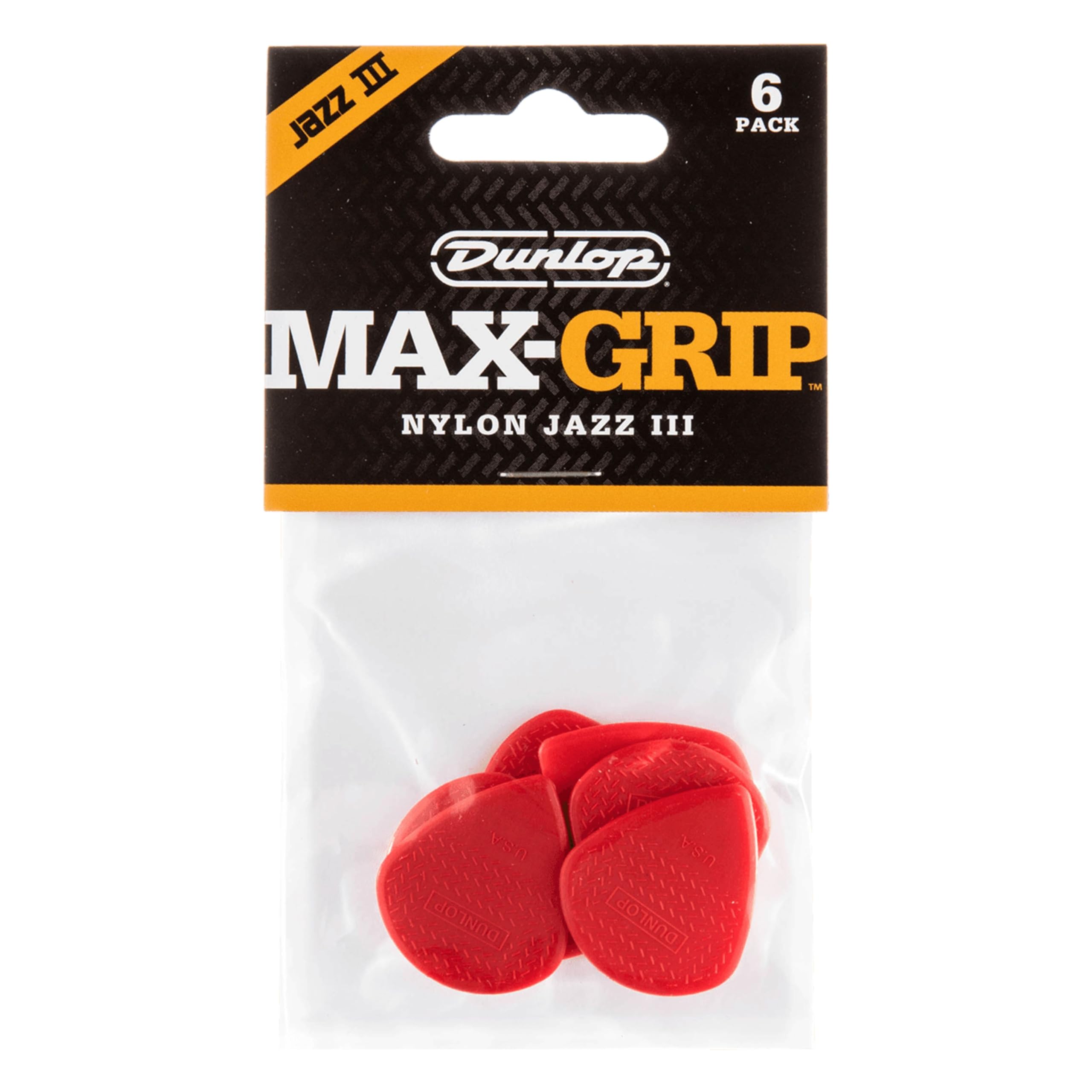 Dunlop Nylon Max Grip Jazz III Picks, Player's Pack, Pack of 6, Red, 1.38 mm