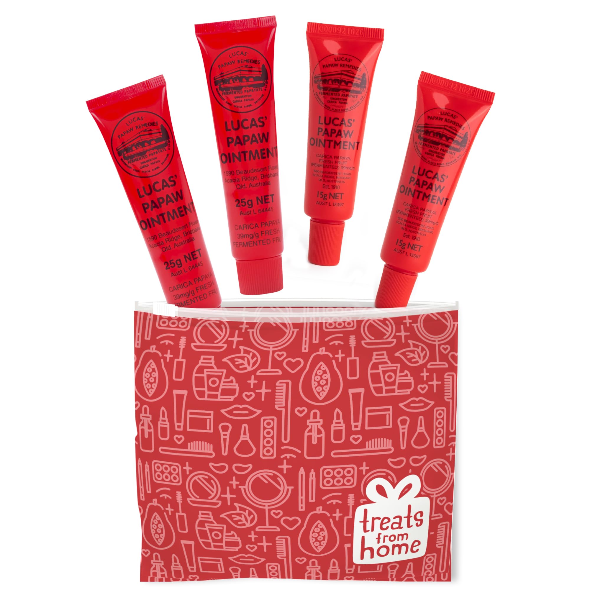 Lucas Pawpaw Lip Ointment, Lucas Pawpaw Cream, Lucas Pawpaw Ointment for Lips & Dry Skin (2x15 Gram plus 2x25 Gram)