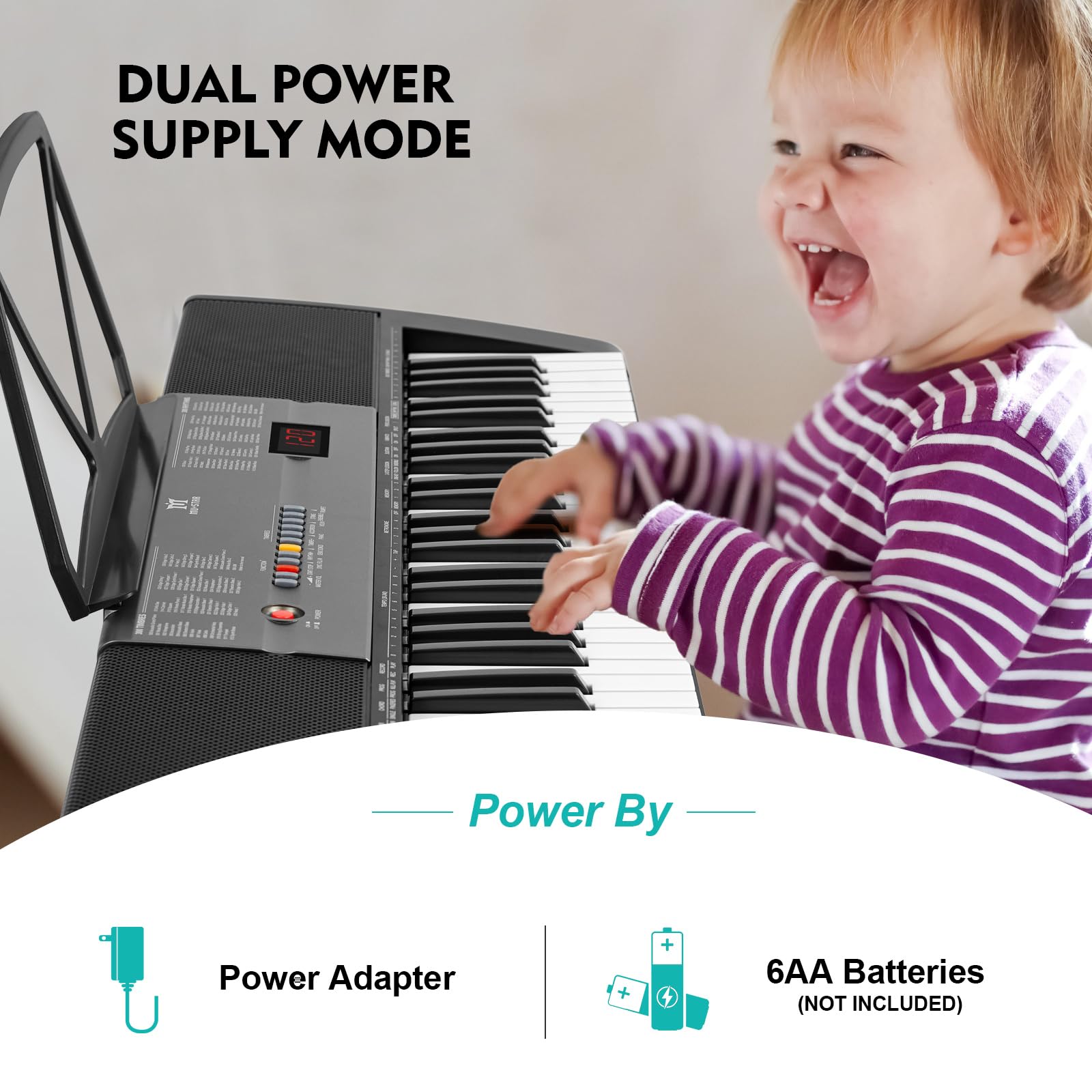 MUSTAR Teclado de piano con teclas iluminadas, teclado de aprendizaje Piano 61 teclas para principiantes, teclado de piano eléctrico MEKS-700 con banco, soporte, auriculares, micrófono, pegatinas de notas, altavoces incorporados