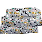 Softan Kids Bed Sheet Set, 3-Piece Twin Sheets Set, Microfiber Fitted Sheet with 15 Inches Deep Pocket and Corner Straps, Breathable & Silky Soft Excavator Pattern Sheet and Pillowcase Sets