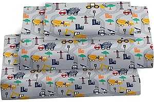 Softan Bed Sheet Set for Kids Boys, Twin Size Microfiber Fitted Sheet, Breathable & Silky Soft Feeling Sheet Set 3 PCs Excavator Kids Twin Bed Sheet