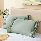 Vonty Ruffled Pillow Cases Standard Pillowcases(20x26), Decorative Ruffle Pillowcases - Sage Green Pillow Cases Set of 2, Scalloped Euro Sham Farmhouse Pillow Shams with Envelope Closure