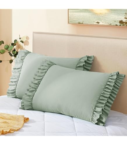 Cobedzy Ruffled Pillow Cases Set Of 2, Dark Grey Standard Pillow Shams Brushed Microfiber Edge Ruffled Soft Pillow Cover With Envelope Closure For