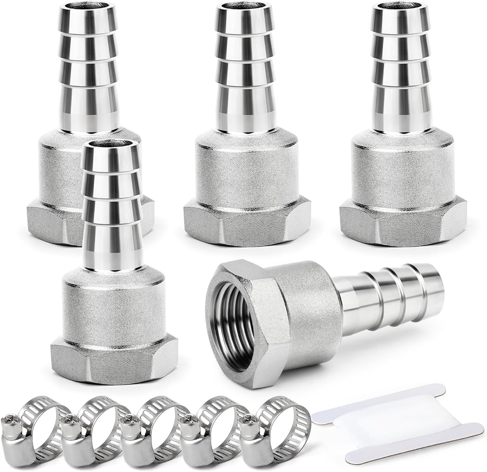 ERGAOBOY 5 Pcs Hose Fitting 19 mm Barb to 3/4 BSP Female Stainless Steel