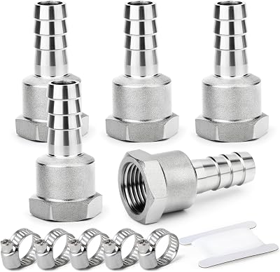 ERGAOBOY 5 Pcs Hose Fitting 19 mm Barb to 3/4 BSP Female Stainless Steel