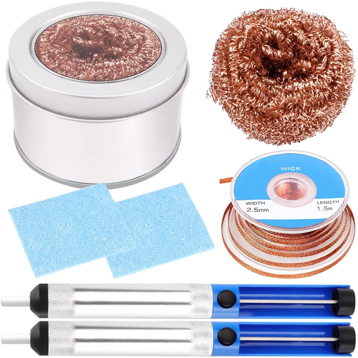 DAOKAI Soldering Tip Cleaning Kit,Soldering Tip Cleaner + Brass Ball Wire + Desoldering Wick + Sponge,for Cleaning Solder Irons Heads, No Water Needed