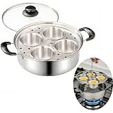 4-Cup Stainless Steel Egg Poacher Pan, 2.3 QT with Glass Lid