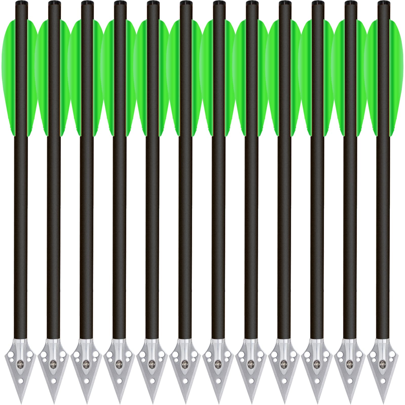 HUNTSPM 6.3" Mini Pistol Crossbow Bolts,Carbon Crossbow Bolts Arrows with Steel Broadhead Tips for 50-80lbs Pistol Crossbow Precision Target Practicing Shooting and Small Hunting (6pcs green)