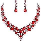 BriLove Women's Wedding Bridal Austrian Crystal Teardrop Cluster Statement Necklace Dangle Earrings Jewelry Set