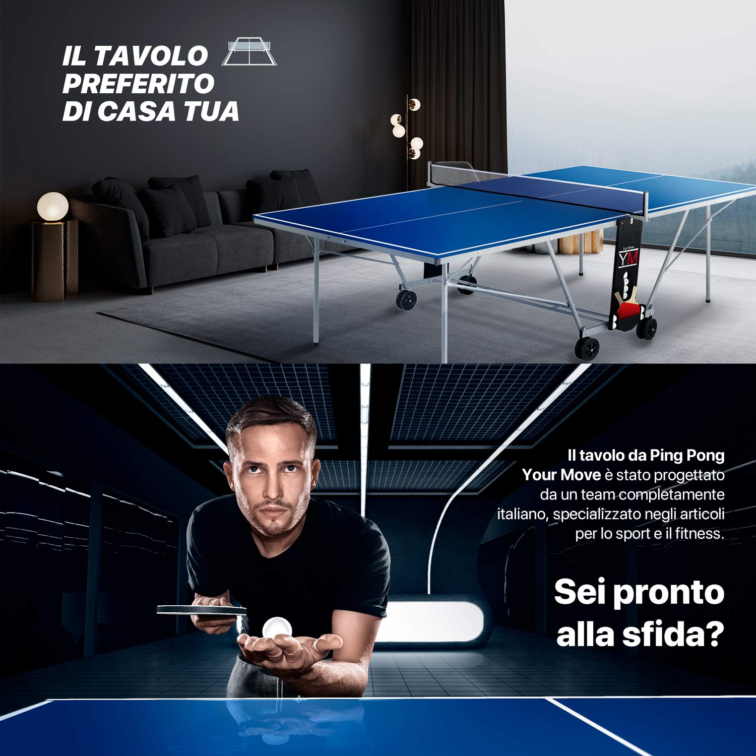 Ym Tavolo Da Ping Pong Indoor Pieghevole Route Per Il Trasporto Racchette Palline Omaggio Dimensioni Ufficiali Da Torneo 274 X 152 X 76 Cm Sistema