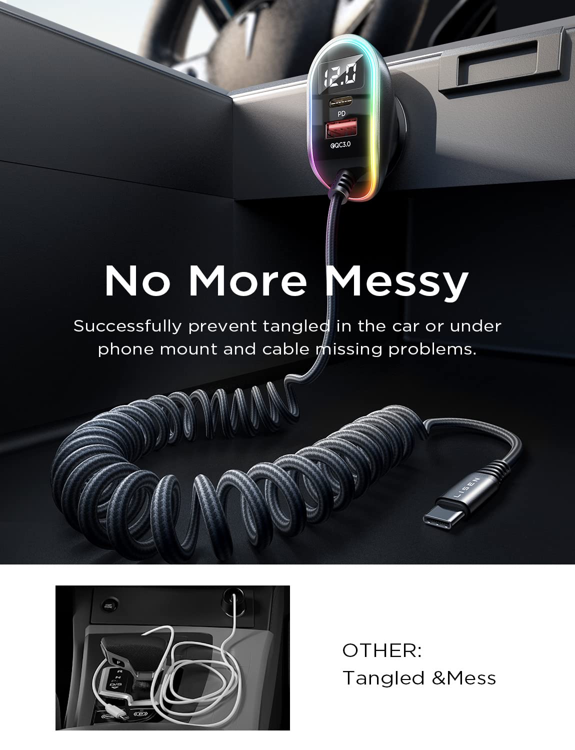 LISEN 96W Car Charger USB C Multi Port Fast Charge USB C Car Charger Adapter PD&QC & Tablet iPad Holder for Car Mount Headrest-iPad Car Holder Back Seat