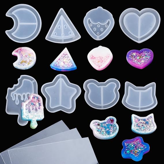 Amazon Co Jp Suprosper シリコンモールド レジン 8個 シェイカーモールド 星 月 ハートなど シャカシャカ レジン型 流砂型 透明シート3枚付き かわいい 8個 3枚ppシート ホビー