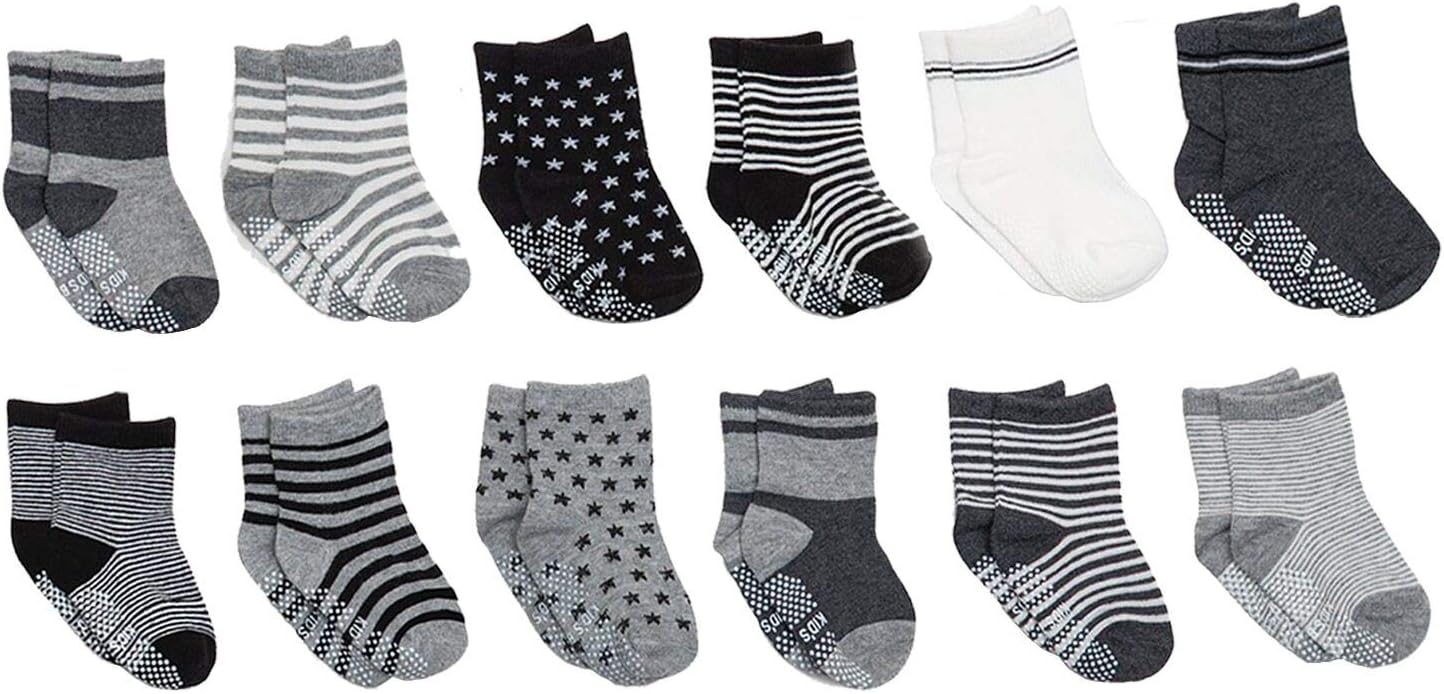 CXP Good Goods 12 pairs Non Skid Ankle Cotton Socks Toddler Grip Baby Walker Boys Anti Slip Socks for 16 - 36 Months Baby