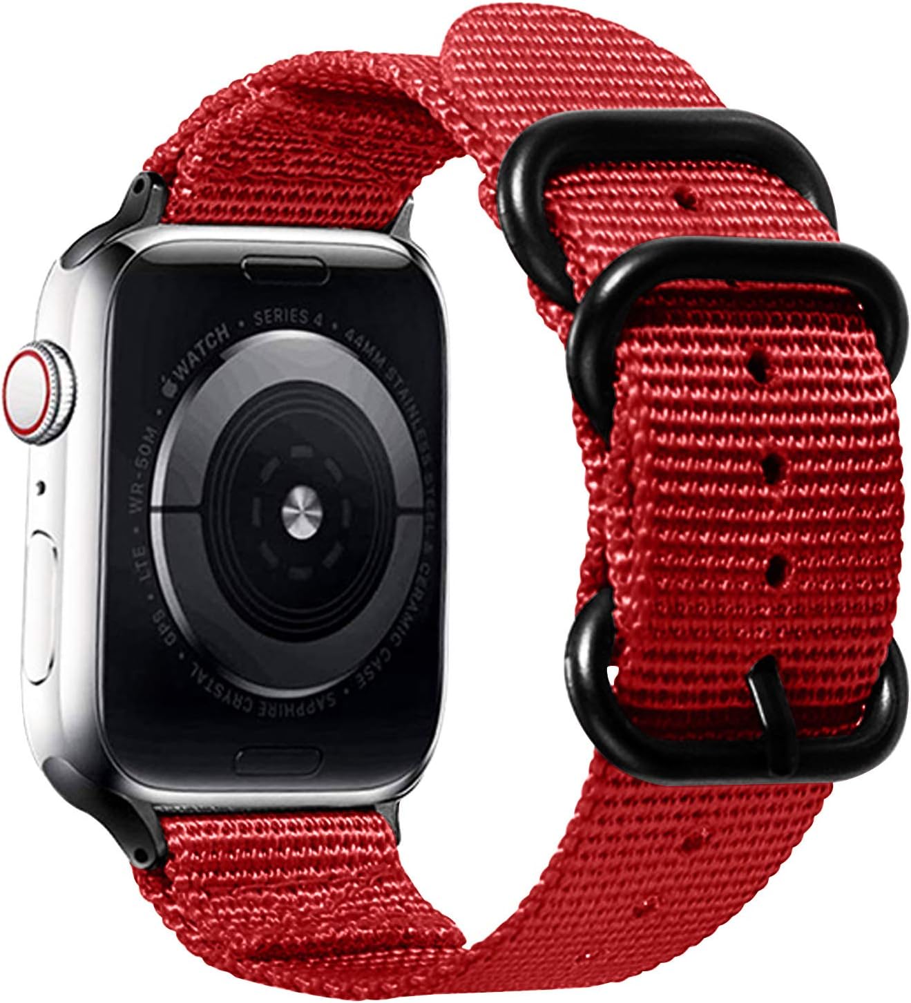Watpro Compatible with Apple Watch Band 38mm 40mm 42mm 44mm Women Men Nylon Rugged Replacement iWatch Band Military-Style Buckle Grey Adapters for Sport Series 5 4 3 2 1 (1-Red, 38MM/40MM)