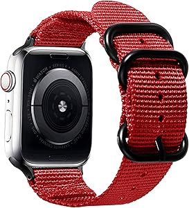 Watpro Compatible with Apple Watch Band 38mm 40mm 42mm 44mm Women Men Nylon Rugged Replacement iWatch Band Military-Style Buckle Grey Adapters for Sport Series 5 4 3 2 1 (1-Red, 38MM/40MM)