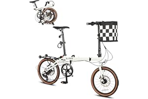 HIMcup Folding Bike for Adult Men Women, Commuter Bike with Detachable Basket 16-inch Wheels, 7-Speed Drivetrain, Adjustable Seat,Front and Rear Disc Brakes for Traveling Outdoor