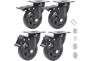 4 Inch Caster Wheels 2000lbs,Casters Set of 4,Heavy Duty Plate Casters with Double Ball Bearings,YAEMIKY Premium Polyurethane Swivel Caster Wheels for Cart,Furniture,Workbench（16pcs Screws Included