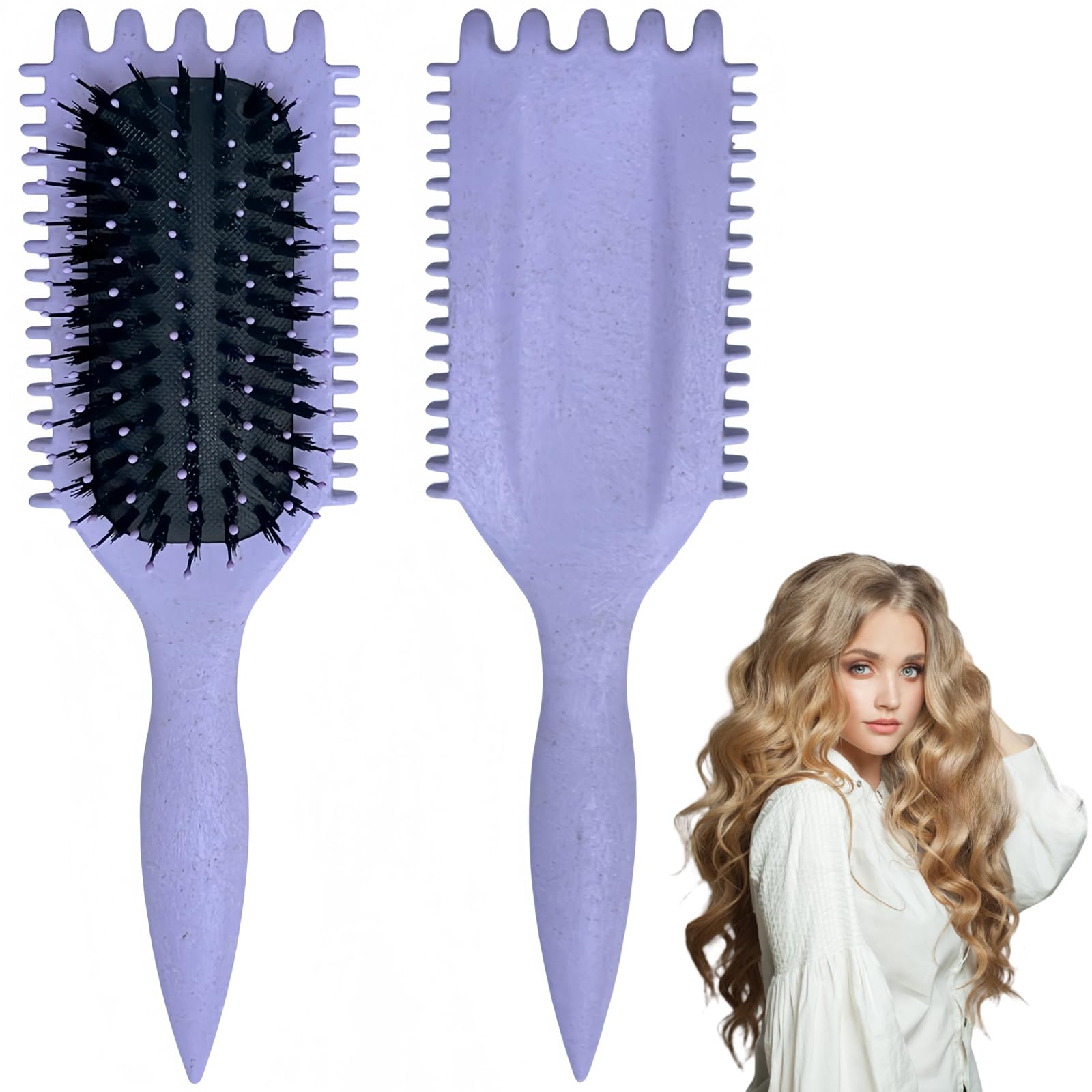 1Pcs Bouncy Curl Defining Brush - Boar Bristle Hair Styling Brush for Women and Men (Purple)