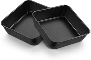 E-far 6 Inch Square Cake Pan Set of 2, Nonstick Small Baking Pan with Stainless Steel Core for Brownies Lasagna Cakes, Non-to