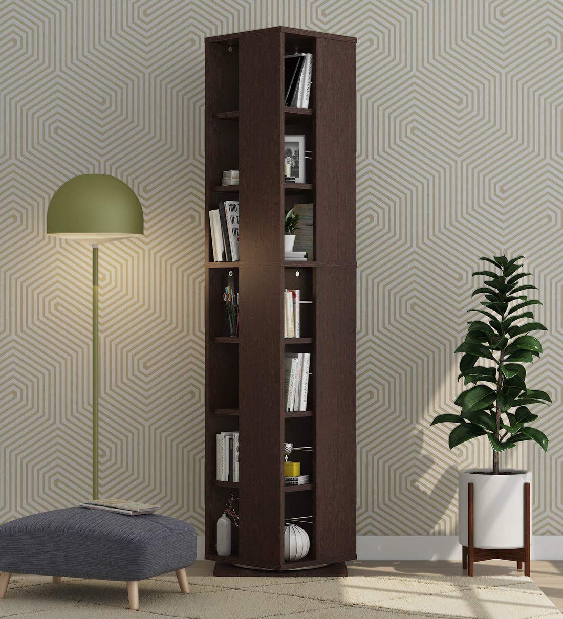 Mintwud by Pepperfry Shimada Rotatable Book Shelf in Columbia Walnut