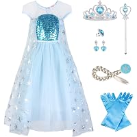 URAQT Mädchen Prinzessinnen-Kostüm - Kleid Mit Krone & Zauberstab, 110 Cm