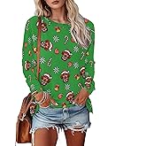 Bengbobar Merry Christmas Sweatshirts for Women Christmas Shirt Funny Santa Print Graphic Tee Casual Long Sleeve Blouse Tops