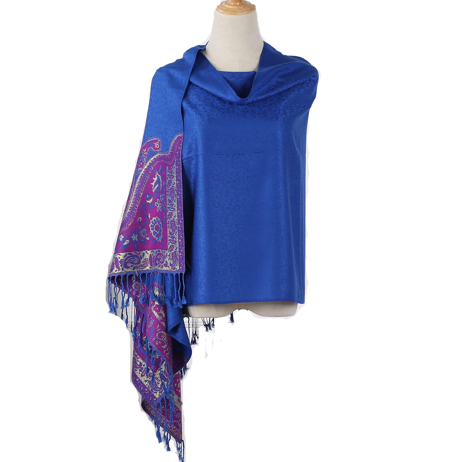 WeBizarre Women Paisley Pashmina Shawl – Soft Cotton Flax Tassel Scarf with Embroidery – Sun proof Beach Head Scarf and Wraps (blue)