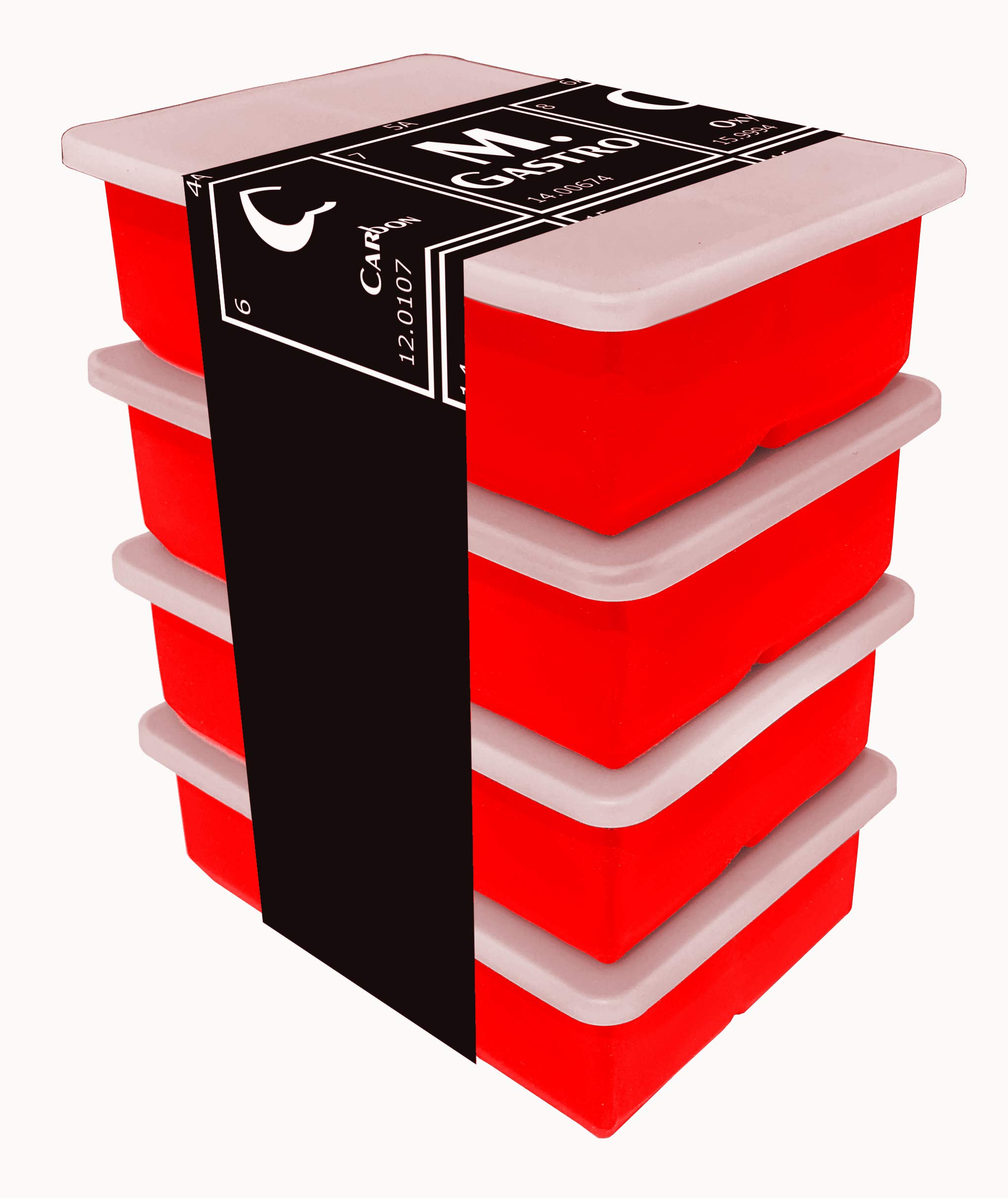 Silicone Ice Cube Trays by M. Gastro Kitchens, SAVE WITH OUR ECONOMY 4 PACK, Extra Large Ice Cubes, Space Saving Design, 6 Cavity (Red with 4 Lids)