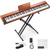Donner DEP-1S Piano Keyboard 88 Keys, Beginner Digital Piano with 88 Key Velocity-Sensitive Keyboard, Record, Bluetooth, Chord, Bundle With Piano Stand, Piano Stickers, Sustain Pedal, Retro Wood Color