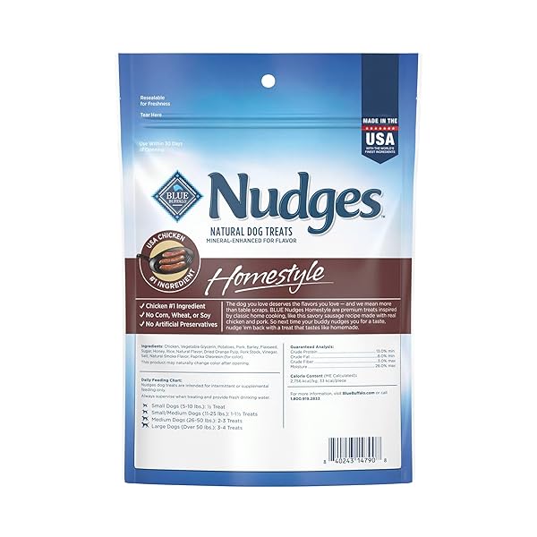 BLUE BUFFALO NUDGES HOMESTYLE NATURAL DOG TREATS, CHICKEN AND PORK, 12-OZ BAG