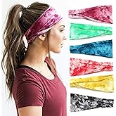 Huachi Women's Headbands Yoga Workout Exercise Headbands for Women Cute Elastic Hair Bands for Women’s Hair Tie Dye Bandeau Headband Sweatbands