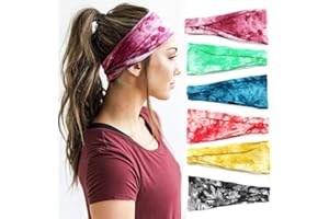 Huachi Women's Headbands Yoga Workout Exercise Headbands for Women Cute Elastic Hair Bands for Women’s Hair Tie Dye Bandeau Headband Sweatbands