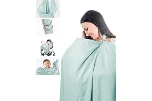 BALIME Muslin Nursing Covers for Breastfeeding, Hign Privacy & Breathable Nursing Cover Up for Breastfeeding, Cotton Breast Feeding Covers with Rounded Edge Arch Neckline (Green)