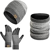 Winter Beanie Hats for Men Touchscreen Gloves Neck Warmer Scarf Set with Skull Caps for Men 3pcs/Set