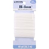 Beadalon B-LON Nylon Thread - TEX 210, 0.50 mm, White, 40 yd | Strong Durable Polished Nylon Cord with Low Fray Heat Sealing Ends for Kumihimo Macrame Beadwork Knotting and Braiding Work