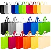 Dwscroad 24 Pack Reusable Grocery Bags, Colorful Non-Woven Shopping Bags, Foldable Tote Bags Bulk